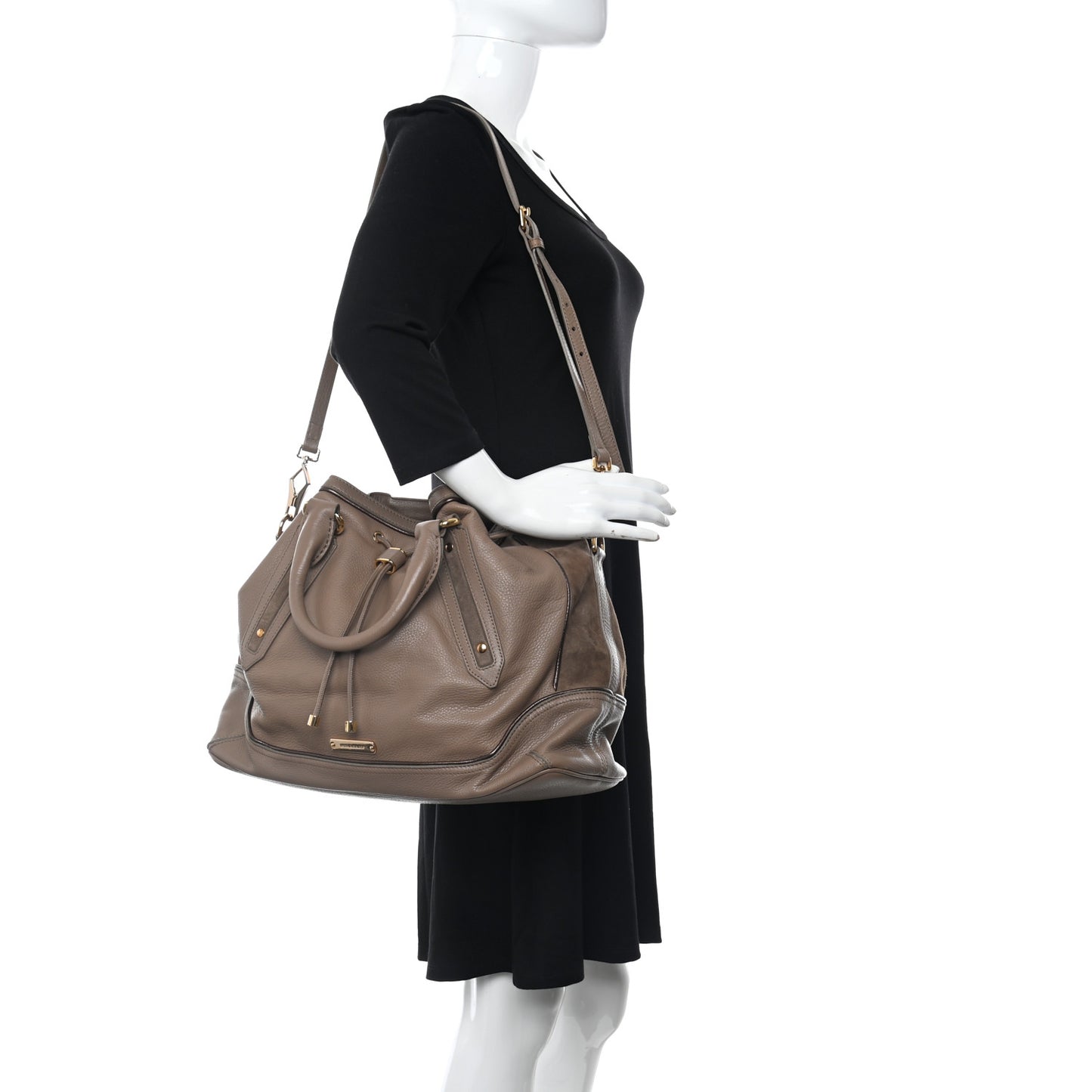 Calfskin Suede Earlsburn Mixed Media Tote Mole Grey