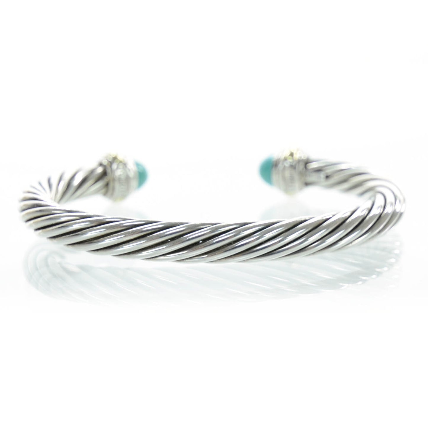 Sterling Silver and 14k Gold Turquoise Cable Cuff