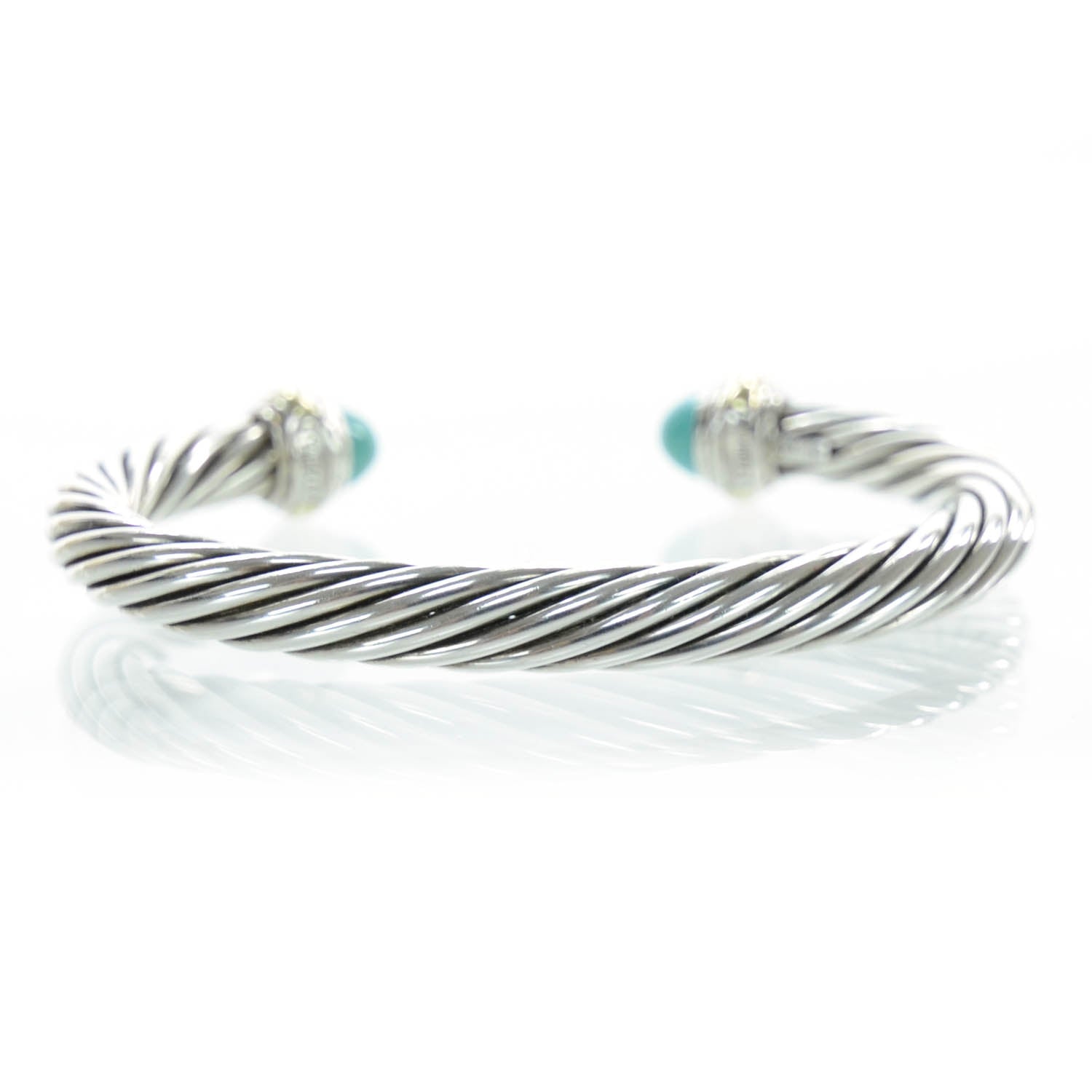 David Yurman Sterling Silver and 14k Gold Turquoise Cable Cuff 1 of 5