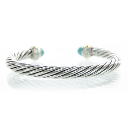 David Yurman Sterling Silver and 14k Gold Turquoise Cable Cuff 1 of 5