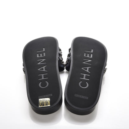 Chanel Lambskin Chain Flat Sandals 41 Dark Blue 5 of 8
