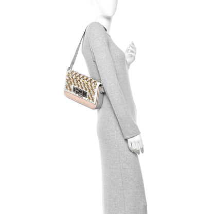 Fendi Vitello Dolce Crystal 3Baguette Shoulder Bag White Pink 2 of 16