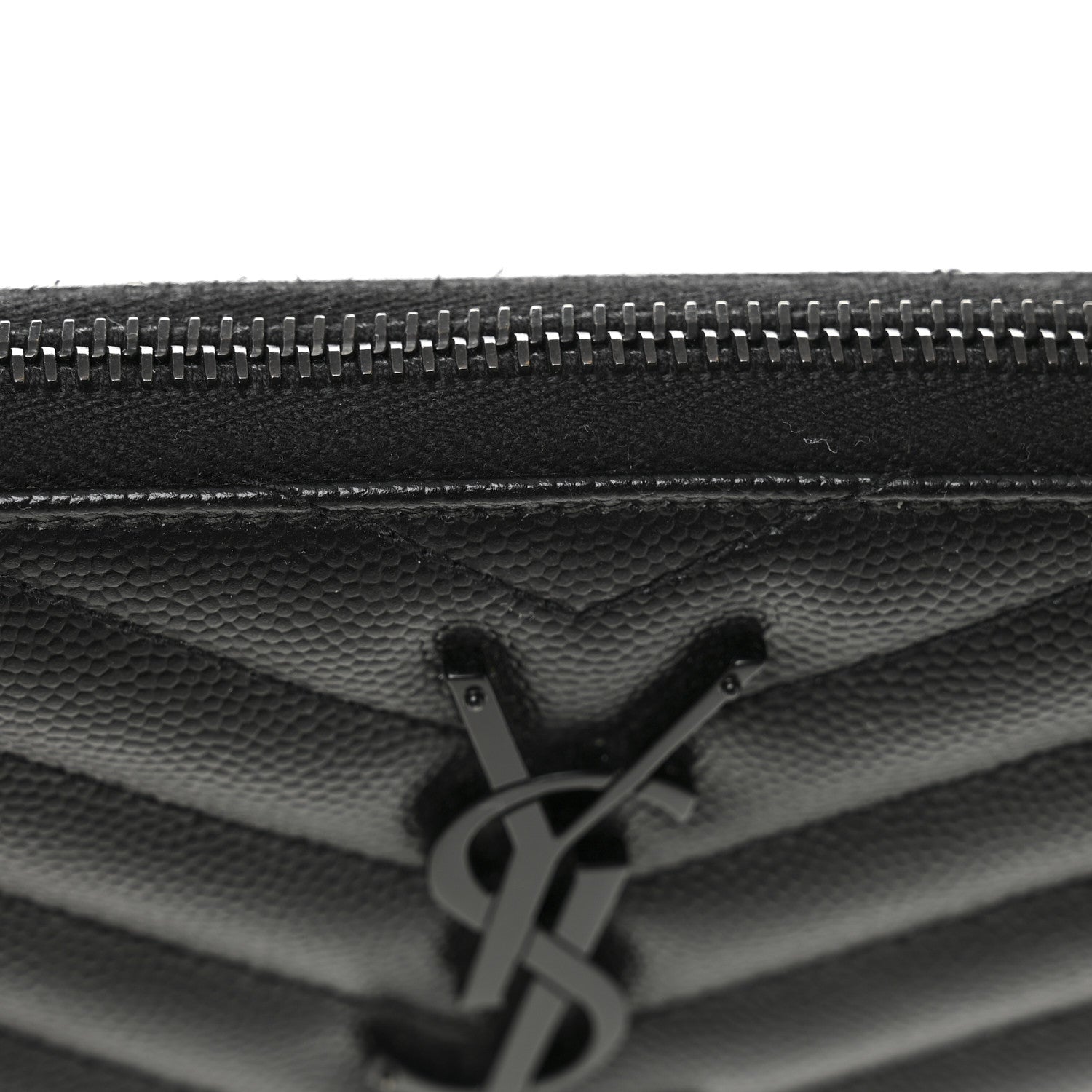 Saint Laurent Grain De Poudre Matelasse Chevron Monogram Monochrome Zip Around Wallet Black 5 of 9