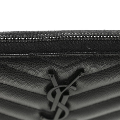 Saint Laurent Grain De Poudre Matelasse Chevron Monogram Monochrome Zip Around Wallet Black 5 of 9