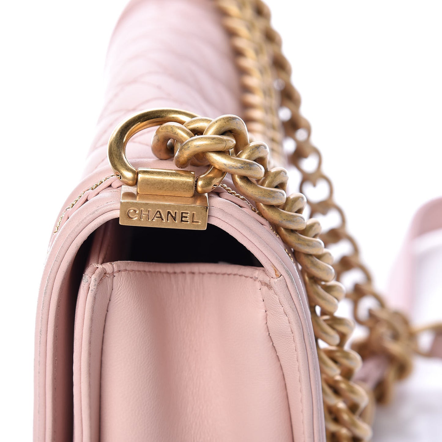 Lambskin Quilted Medium Chain Detail Boy Flap Light Pink