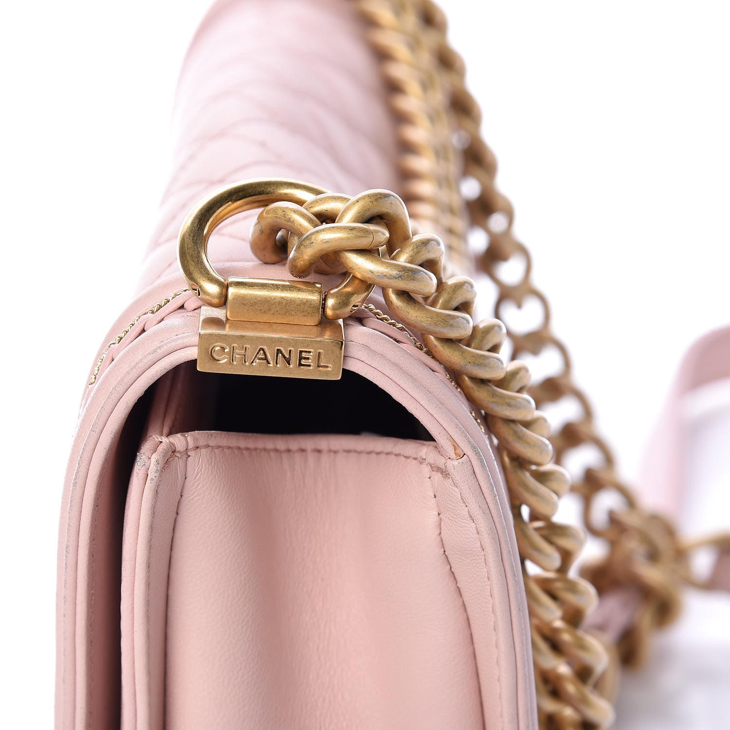 Chanel Lambskin Quilted Medium Chain Detail Boy Flap Light Pink 17 of 19