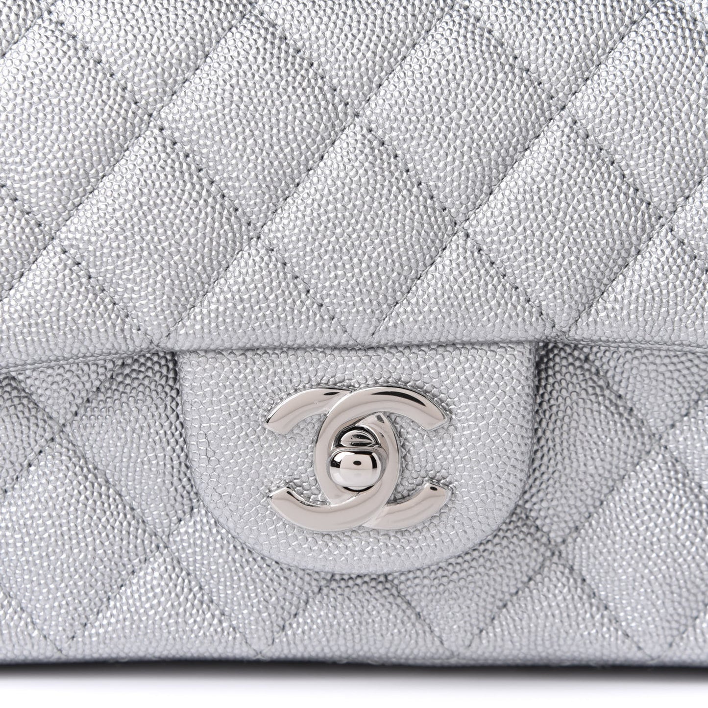 Metallic Caviar Quilted Mini Top Handle Rectangular Flap Silver