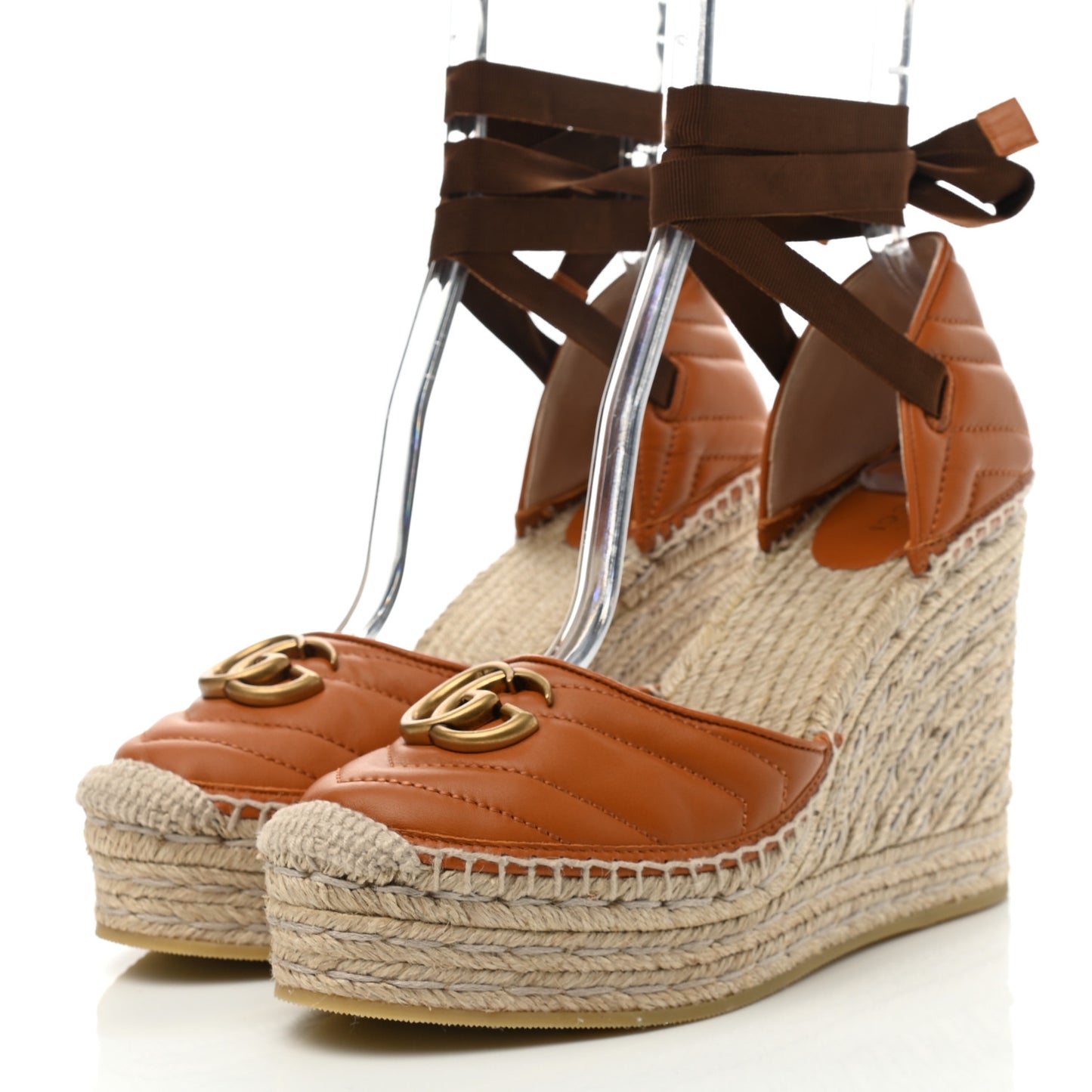 Nappa Matelasse GG Marmont Ankle Wrap Platform 35/120mm Espadrille Wedges 40 Cognac