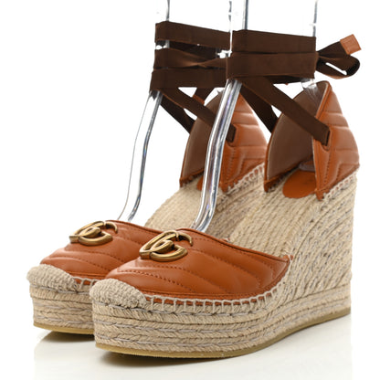 Gucci Nappa Matelasse GG Marmont Ankle Wrap Platform 35/120mm Espadrille Wedges 40 Cognac 3 of 8