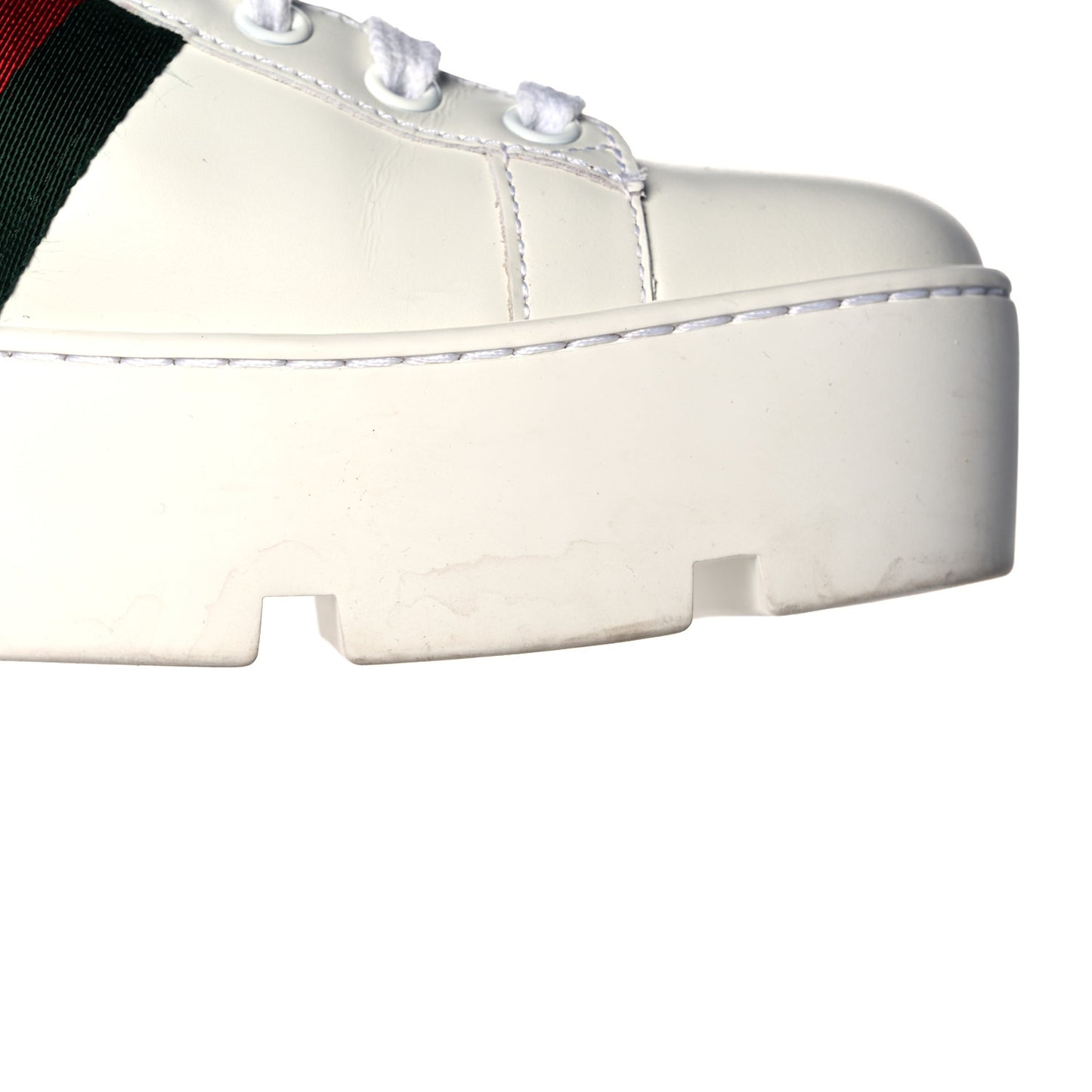 Calfskin Web Bee Embroidered Womens Ace Platform Sneakers 38.5 White