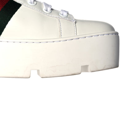 Gucci Calfskin Web Bee Embroidered Womens Ace Platform Sneakers 38.5 White 9 of 11