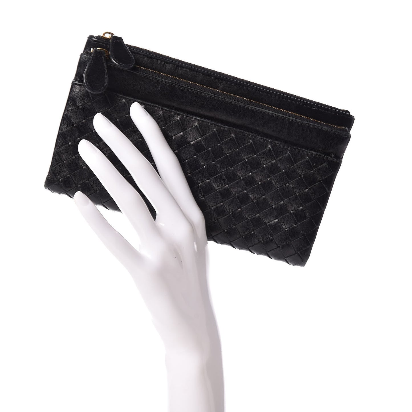 Nappa Intrecciato Double Zip Clutch Wallet Black
