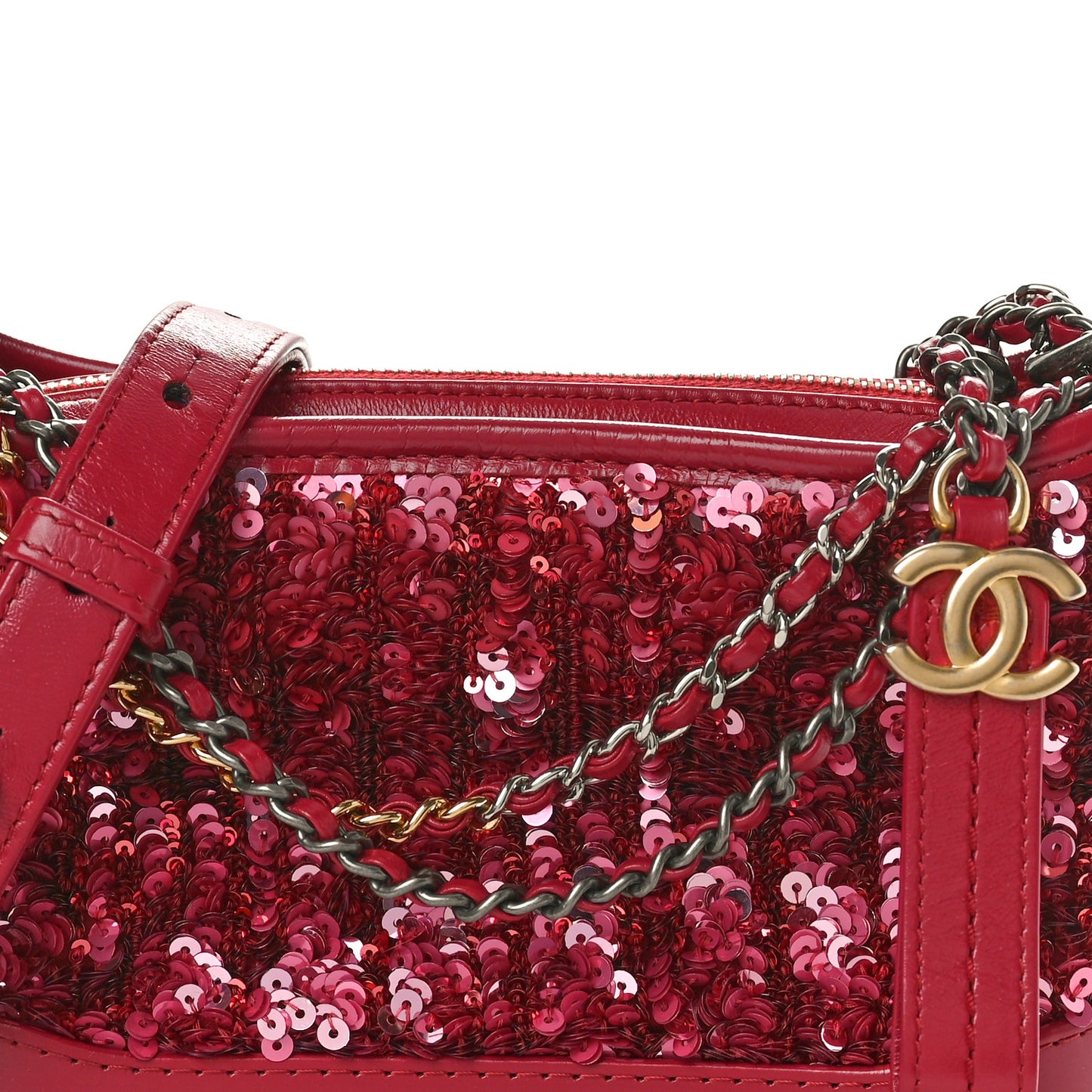 Sequin Calfskin Small Gabrielle Hobo Red