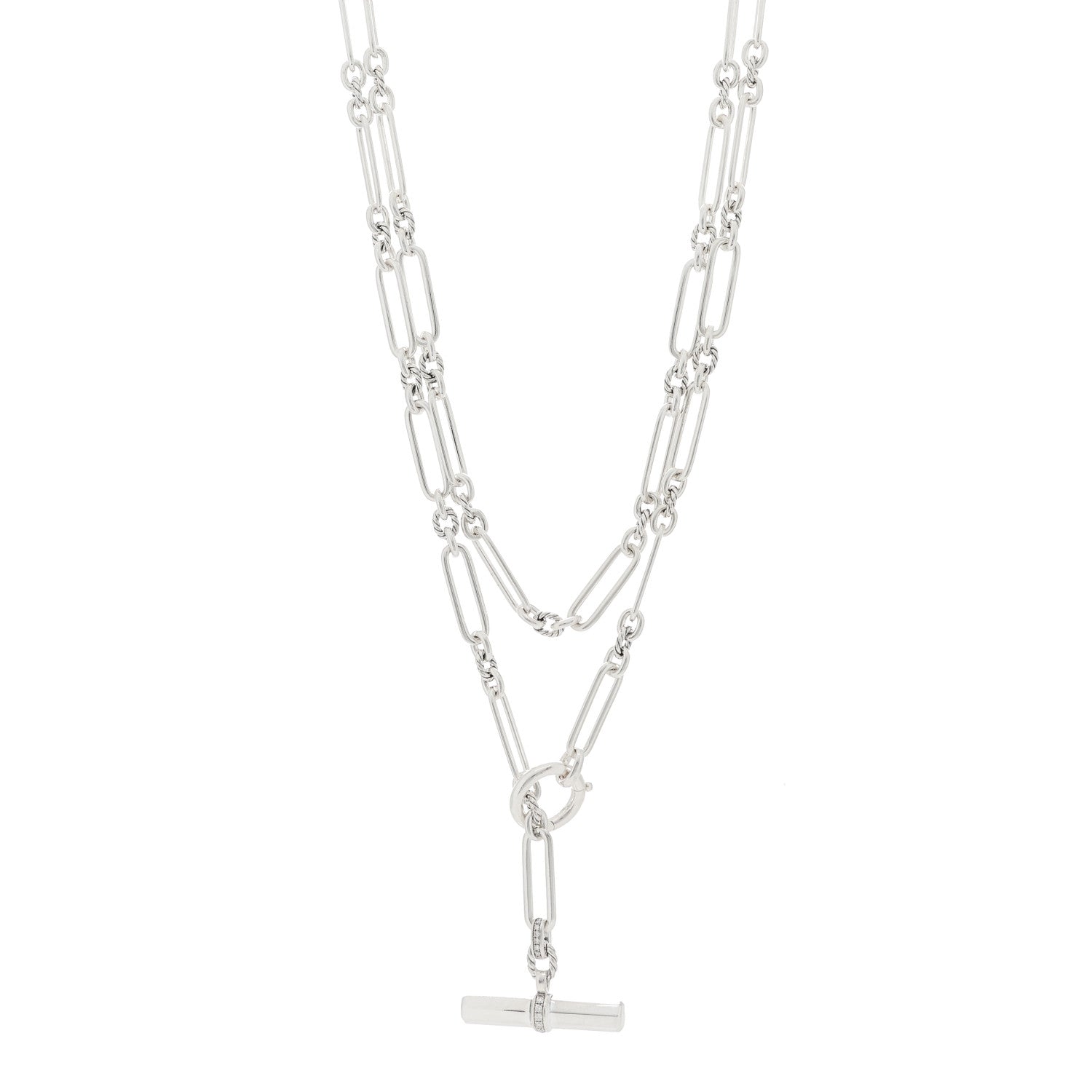 David Yurman Sterling Silver Diamond Lexington Y Chain Necklace 1 of 3