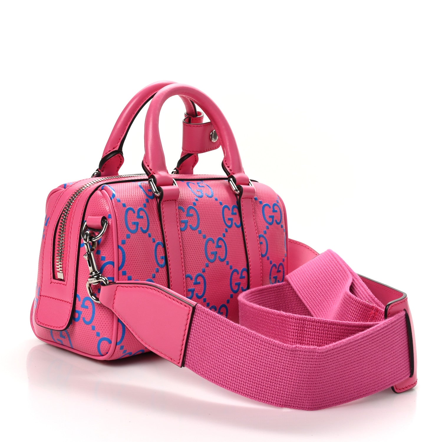 Gucci Calfskin GG Tennis Bi-Color Embossed Mini Duffle Bag Modern Fucsia Modern Blue 3 of 10