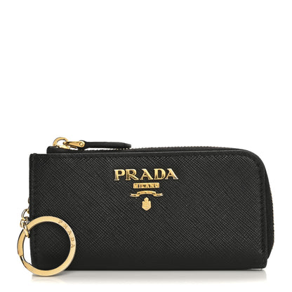 Prada Saffiano Metal Zip Around Key Holder Black 1 of 12