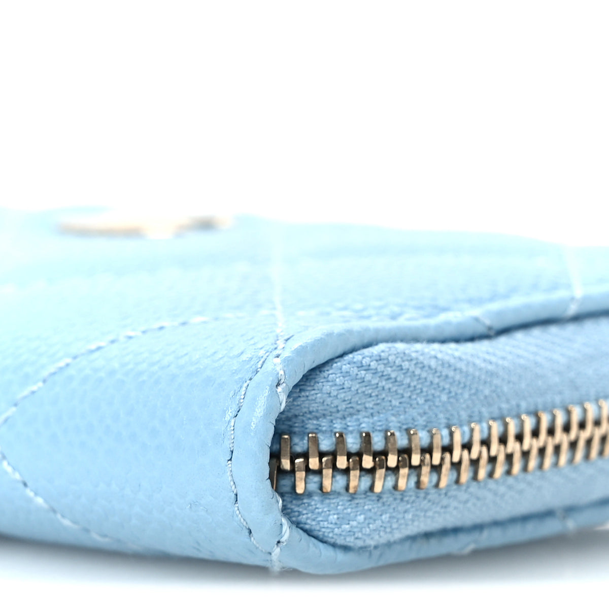 Caviar Quilted Zipped Key Holder Case Light Blue