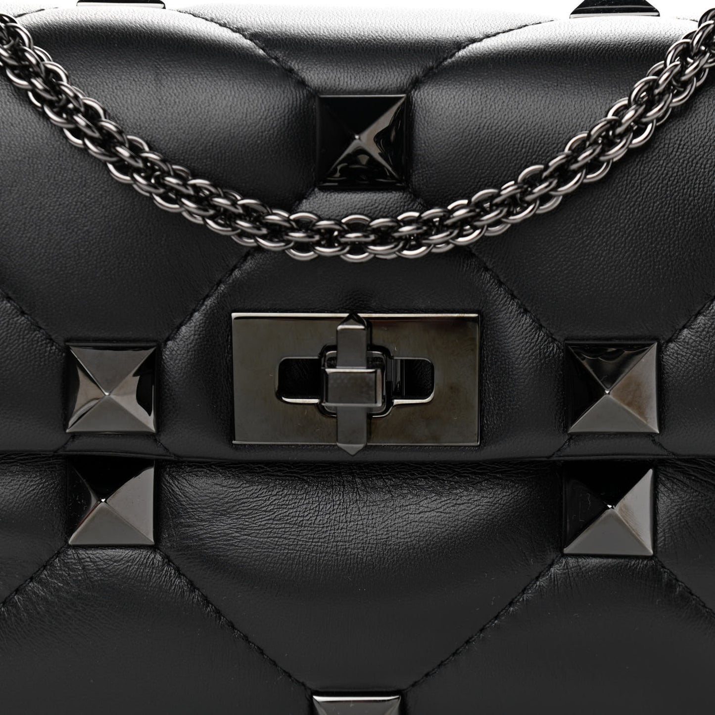 Nappa Monochrome Medium Roman Stud Shoulder Bag Black