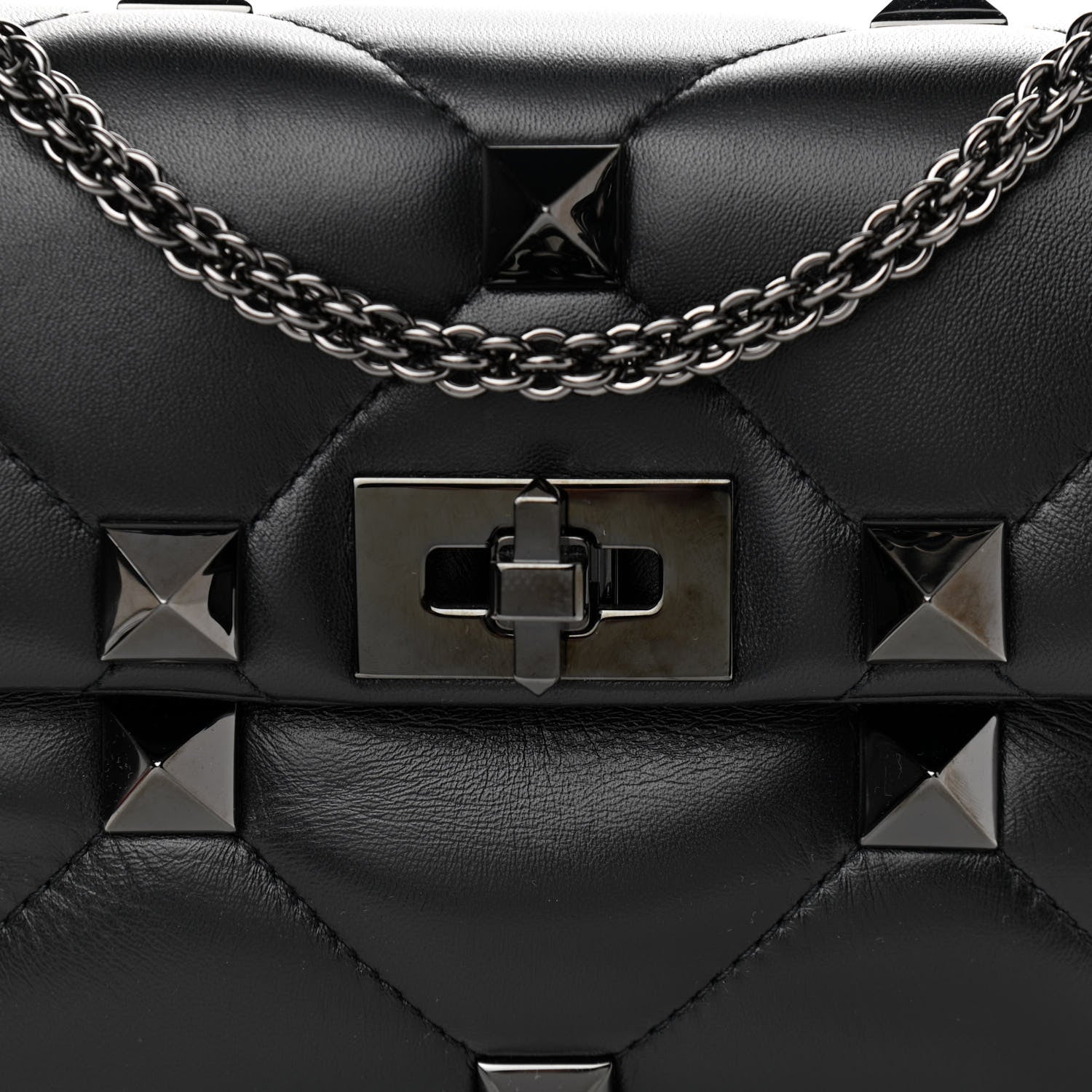 Valentino Garavani Nappa Monochrome Medium Roman Stud Shoulder Bag Black 7 of 9