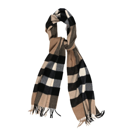Burberry Cashmere Giant Check Fringe Scarf Camel 1 of 3