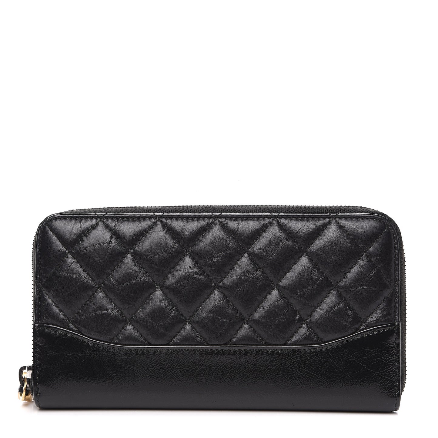 Aged Calfskin Quilted Small Gabrielle Zip Around Wallet Black