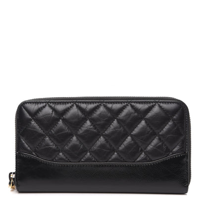 Chanel Aged Calfskin Quilted Small Gabrielle Zip Around Wallet Black 1 of 8