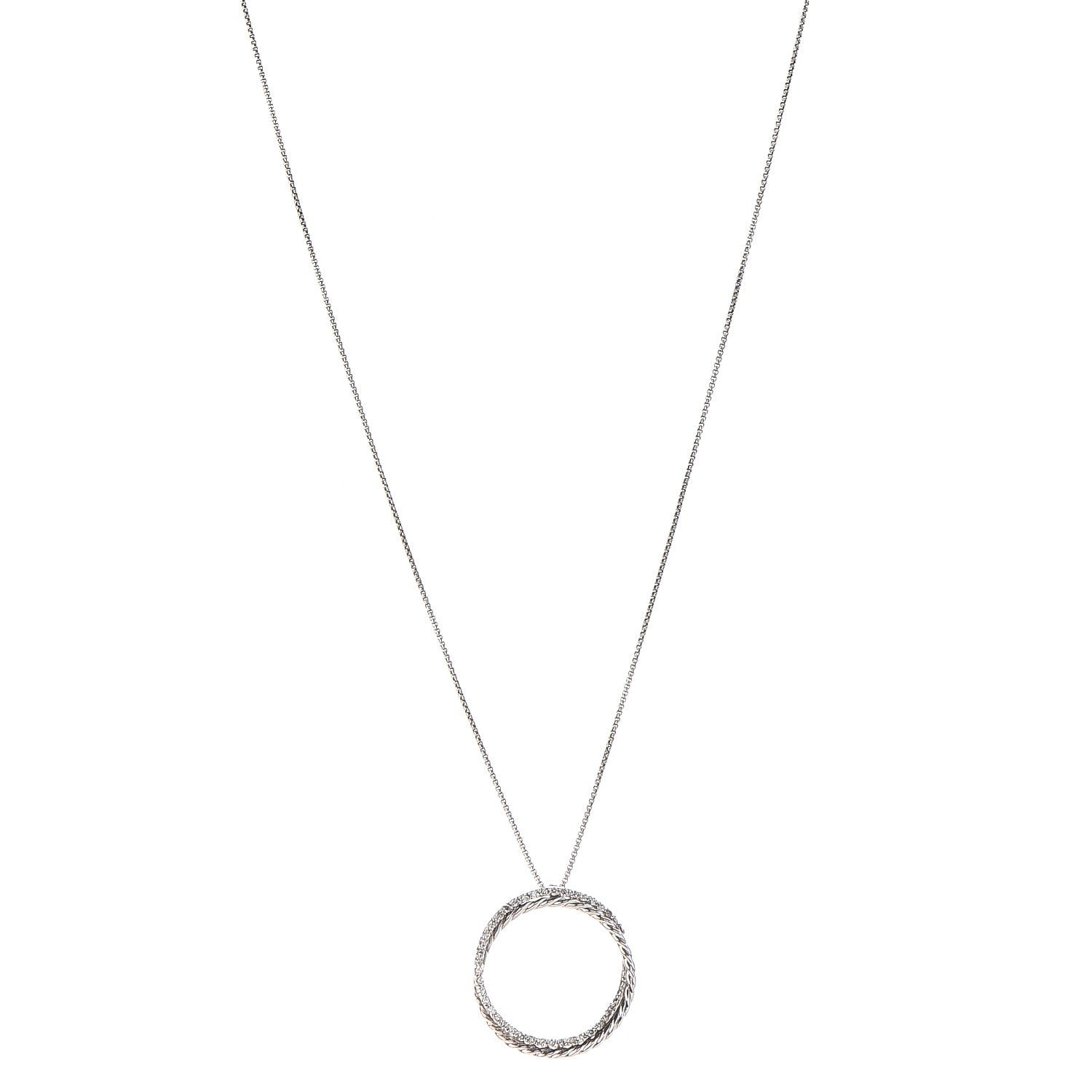 David Yurman Sterling Silver Diamond Crossover Circle Pendant Necklace 1 of 6