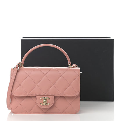 Chanel Calfskin Quilted Small Top Handle Flap Pink 14 of 14