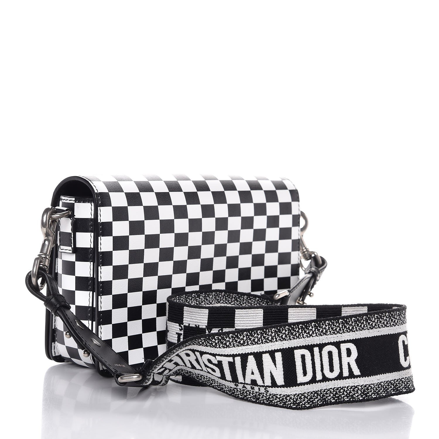 Christian Dior Smooth Calfskin Checkered Dio(r)evolution Flap Bag Black White 3 of 7