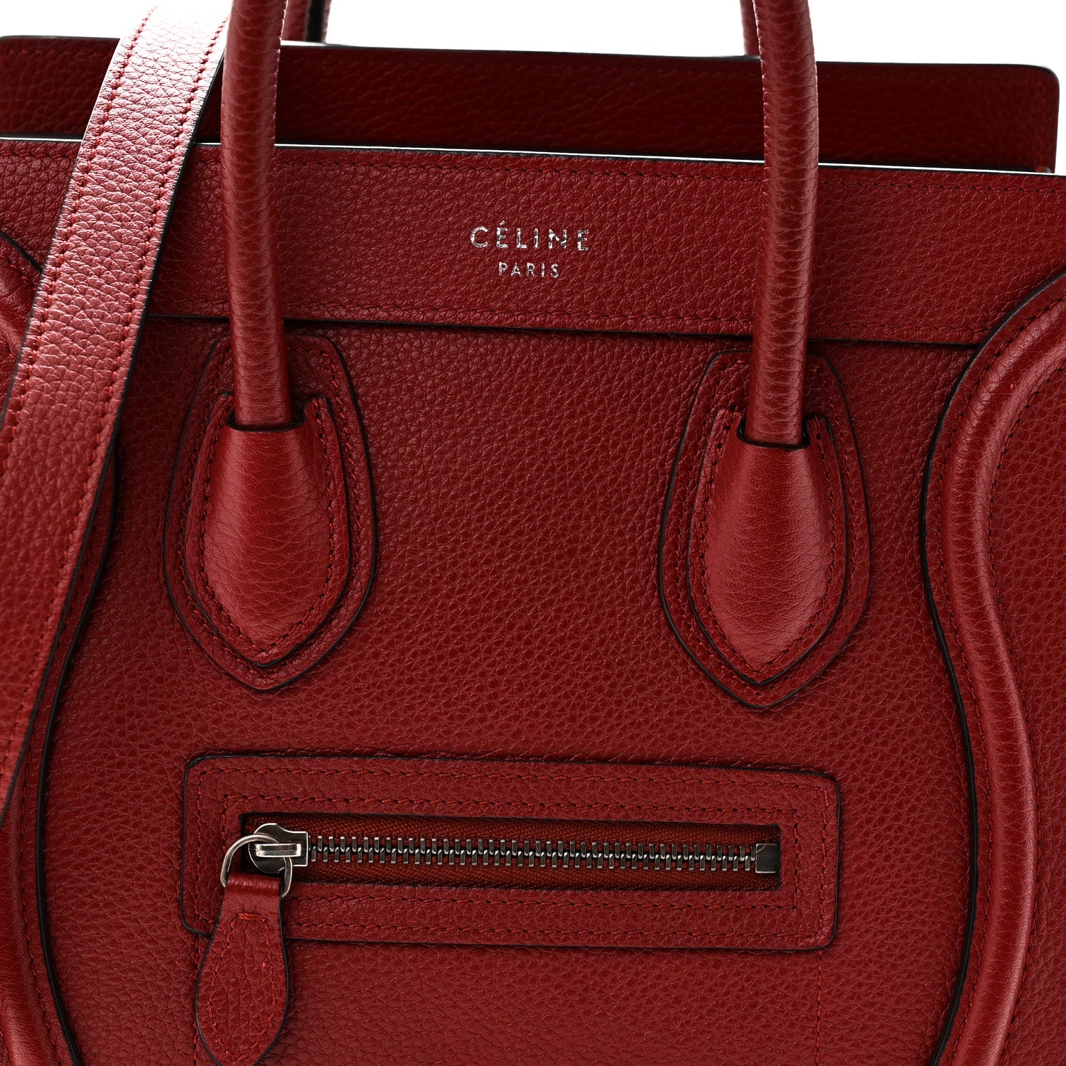 Celine Drummed Calfskin Nano Luggage Merlot 7 of 9