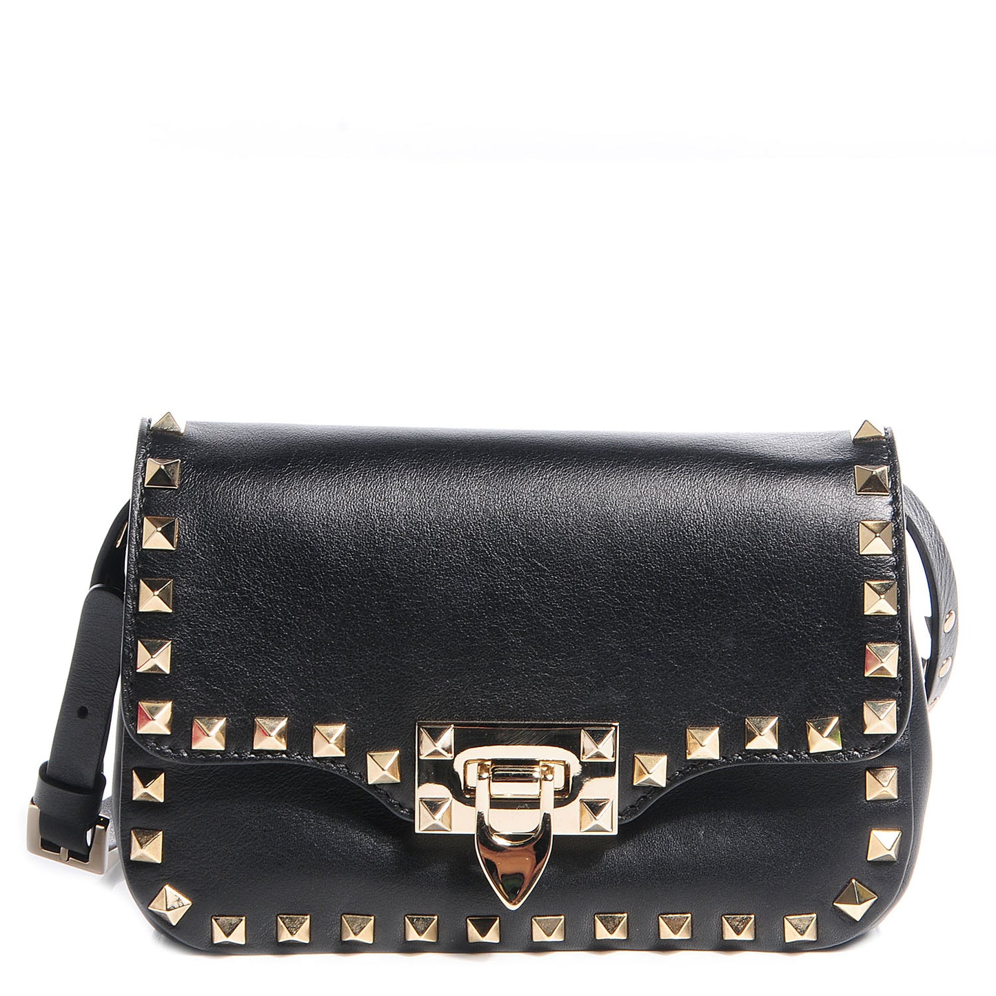 Vitello Mini Rockstud Flap Saddle Crossbody Bag Black