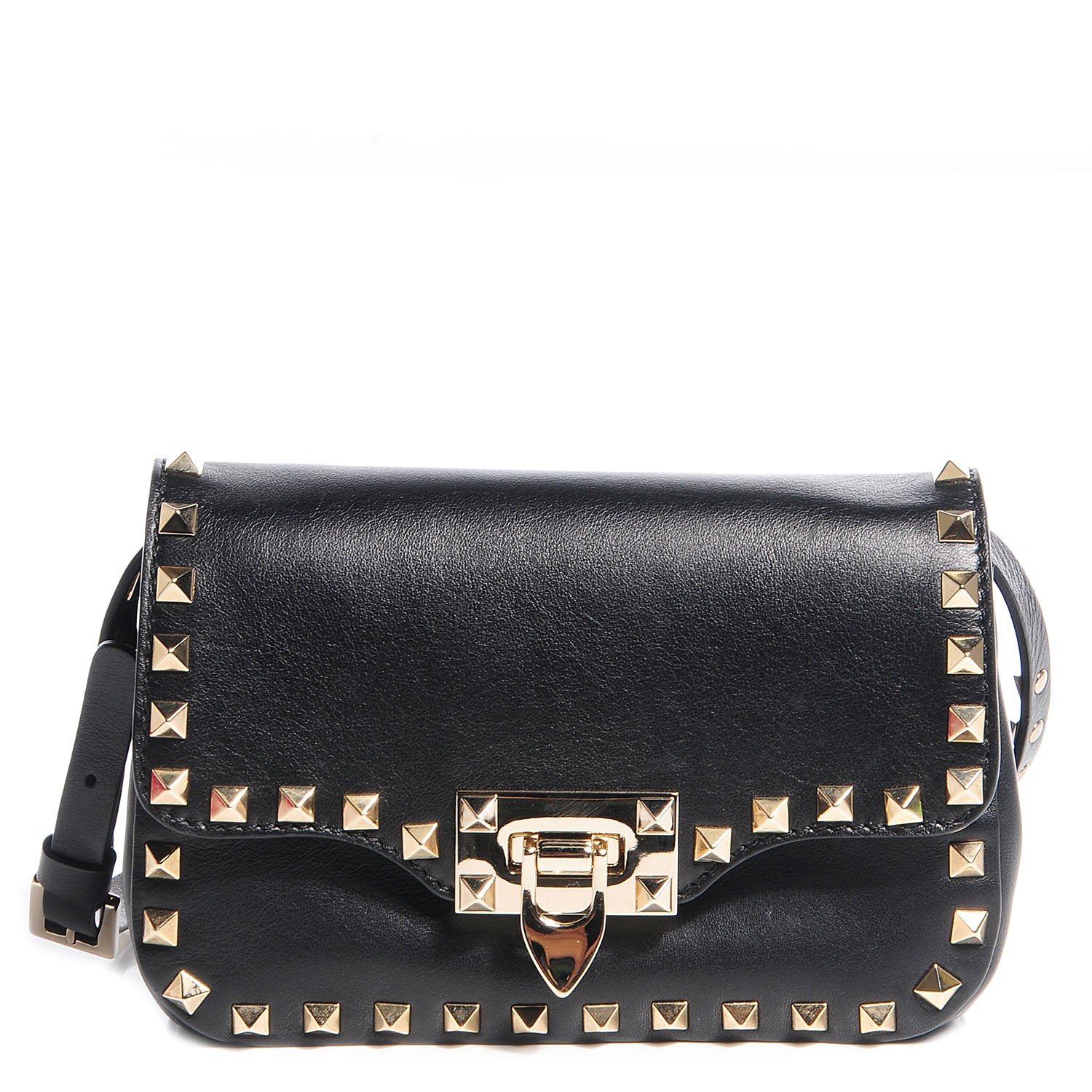 Valentino Garavani Vitello Mini Rockstud Flap Saddle Crossbody Bag Black 1 of 8