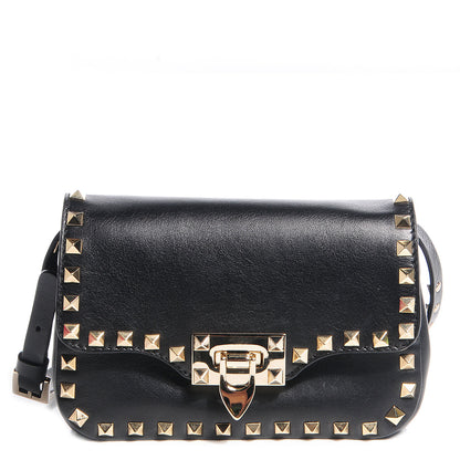 Valentino Garavani Vitello Mini Rockstud Flap Saddle Crossbody Bag Black 1 of 8