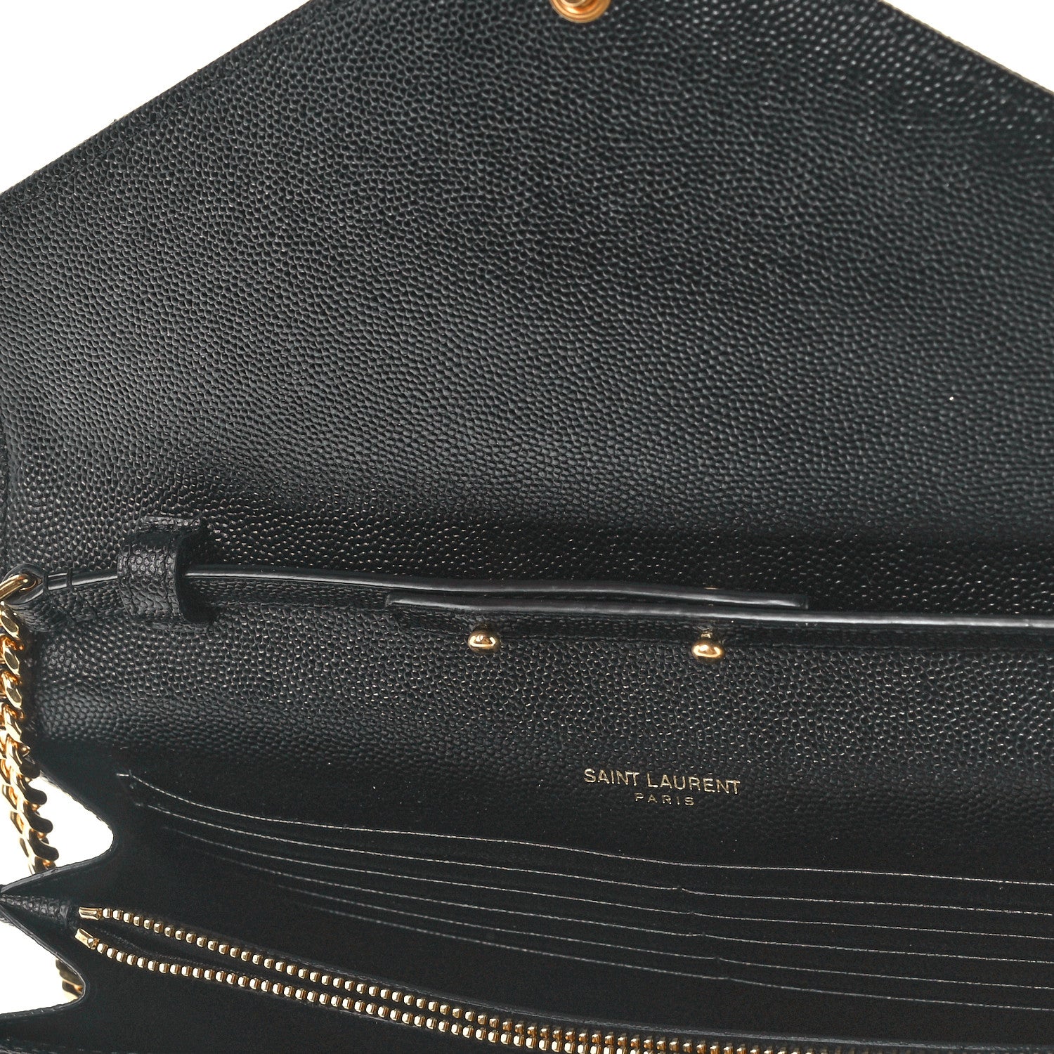 Saint Laurent Grain De Poudre Mixed Matelasse Triquilt Monogram Chain Wallet Black 12 of 13