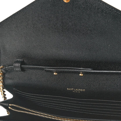 Saint Laurent Grain De Poudre Mixed Matelasse Triquilt Monogram Chain Wallet Black 12 of 13