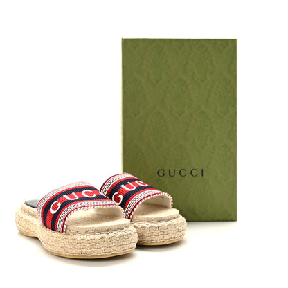 Gucci Canvas Stripe Sabela Espadrille Slide Sandals 38 Blue White 8 of 8