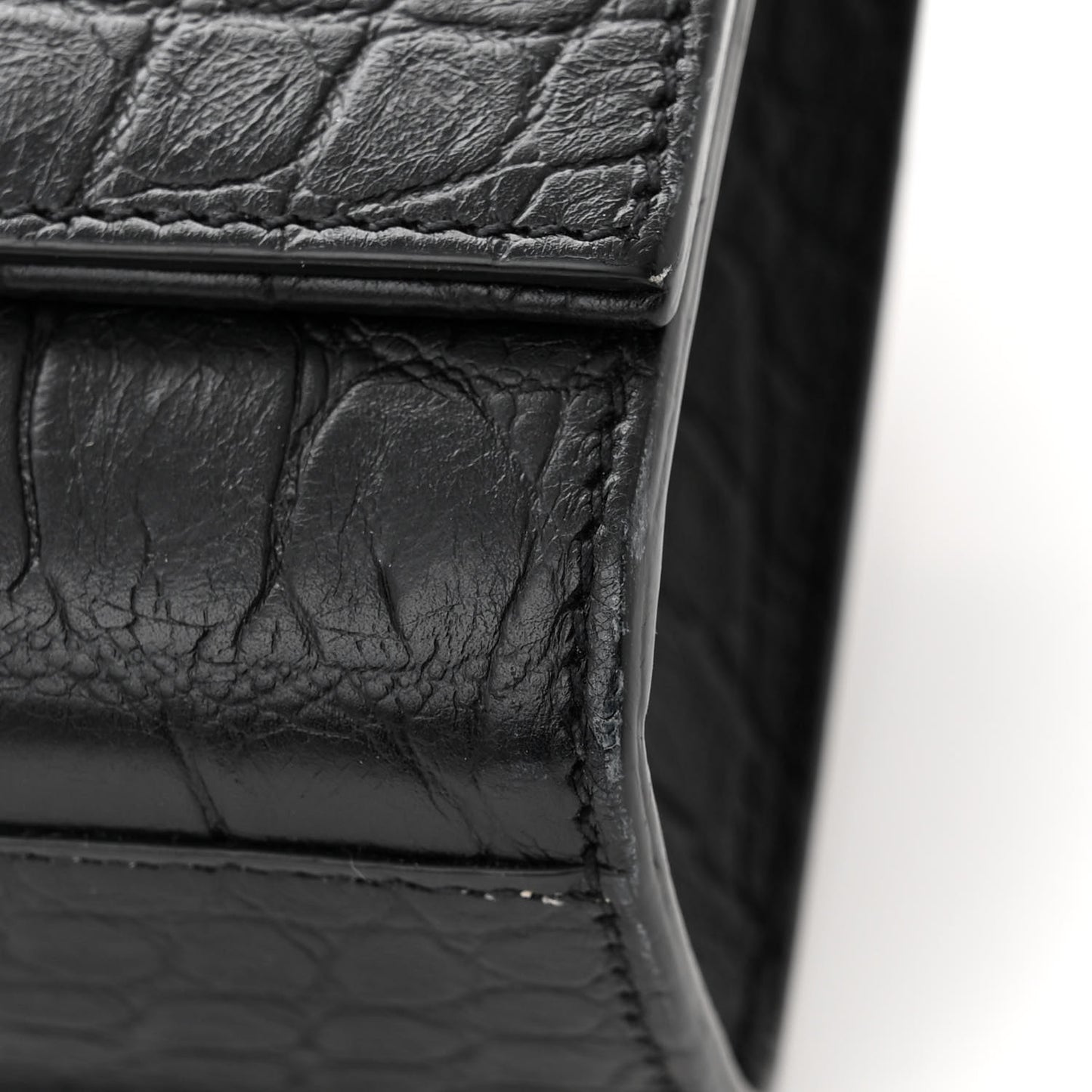 Calfskin Crocodile Embossed Medium Classic Monogram Kate Tassel Satchel Black