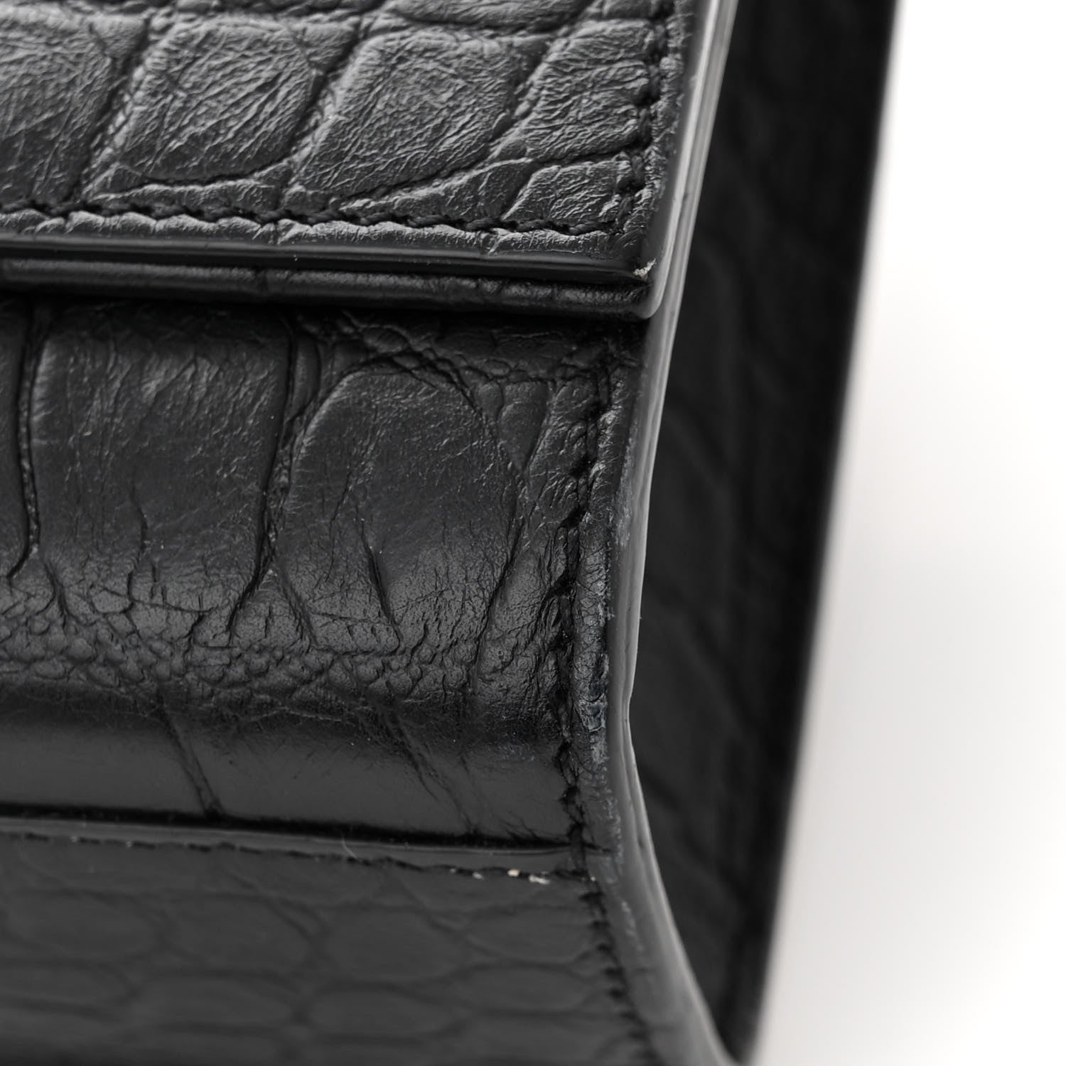 Saint Laurent Calfskin Crocodile Embossed Medium Classic Monogram Kate Tassel Satchel Black 10 of 11