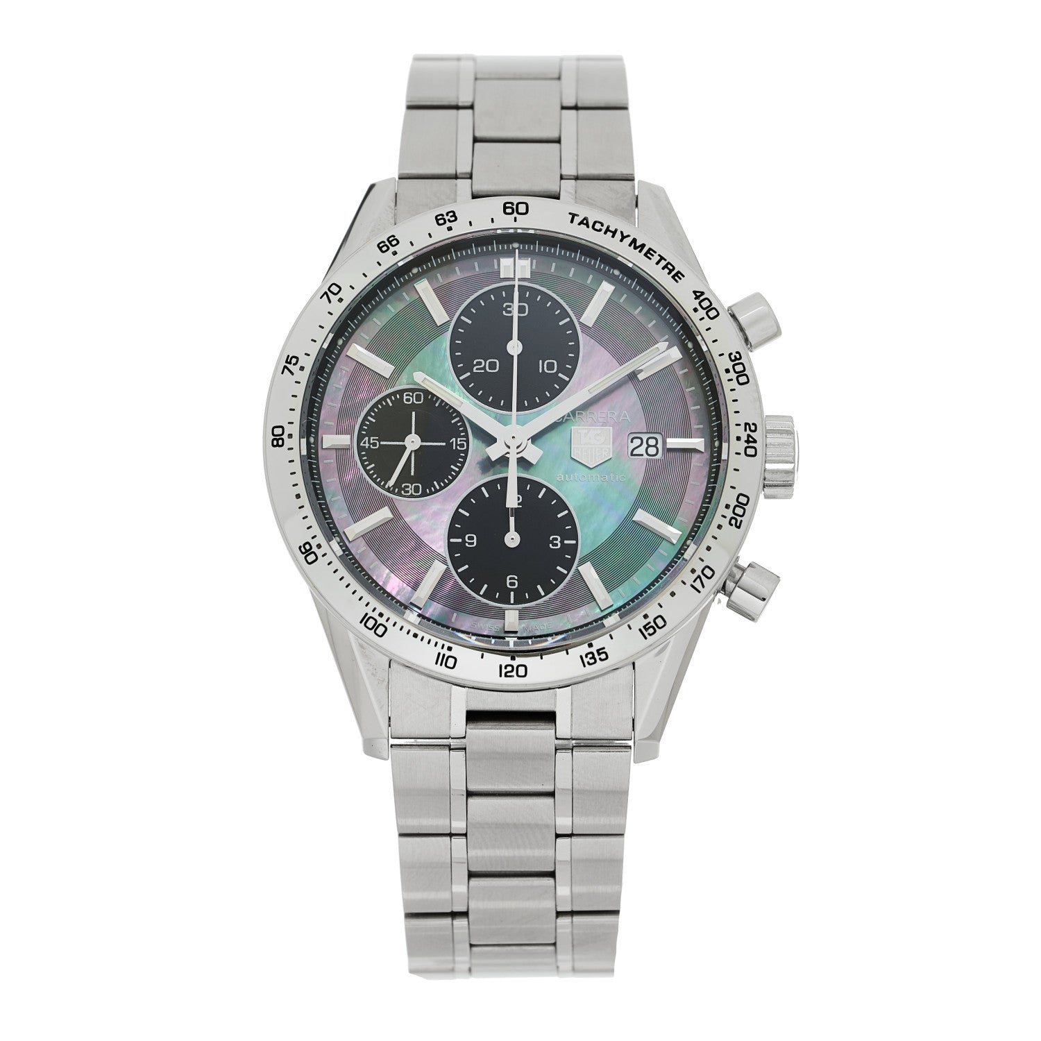 Tag Heuer Stainless Steel Black Mother of Pearl 41mm Carrera Chronograph Automatic Watch CV201P 1 of 4