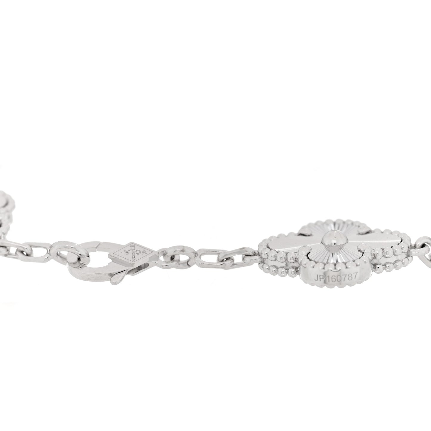 18K White Gold 5 Motifs Guilloche Vintage Alhambra Bracelet