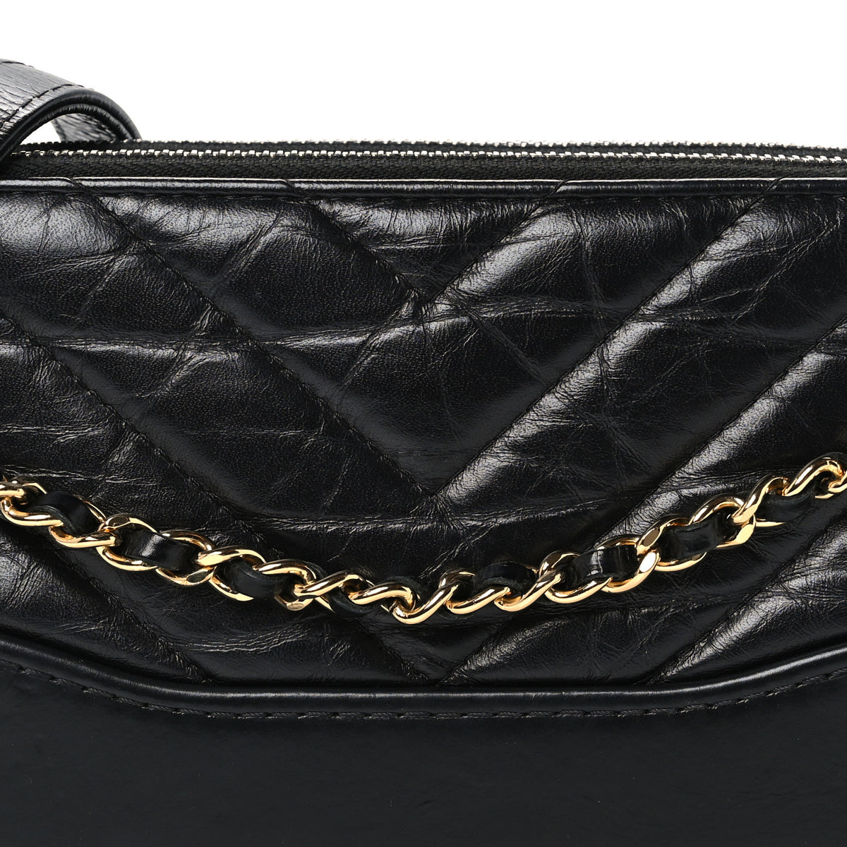 Chanel Aged Calfskin Chevron Quilted Small Gabrielle Clutch With Chain Black 9 of 11