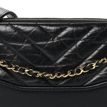 Chanel Aged Calfskin Chevron Quilted Small Gabrielle Clutch With Chain Black 9 of 11