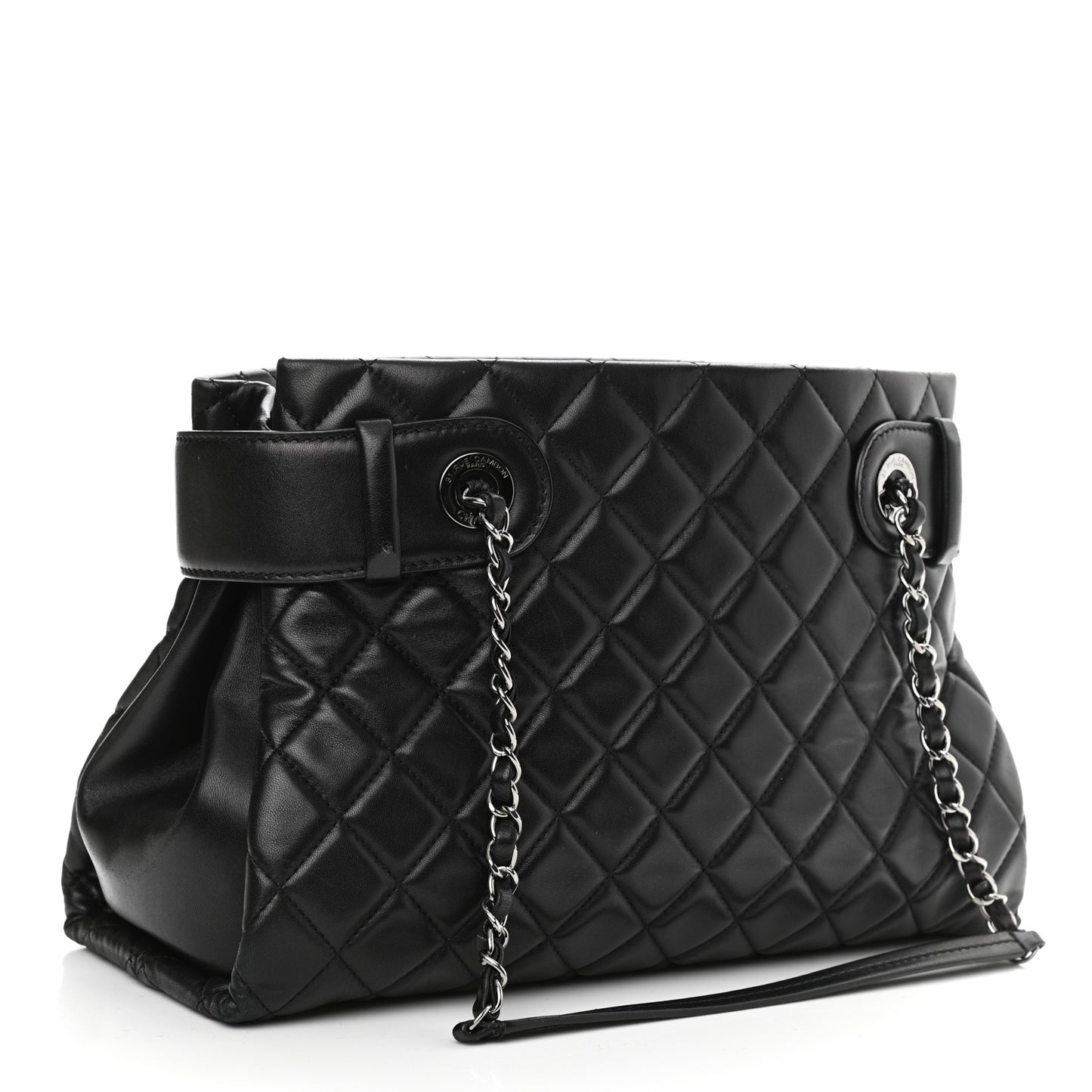 Lambskin Quilted Small Coco Loop Tote Black