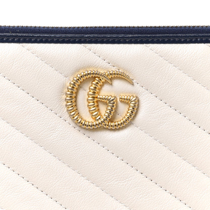Gucci Vintage Effect Calfskin Matelasse Diagonal Torchon GG Marmont Zip Pouch Mystic White Blue Agata 8 of 8