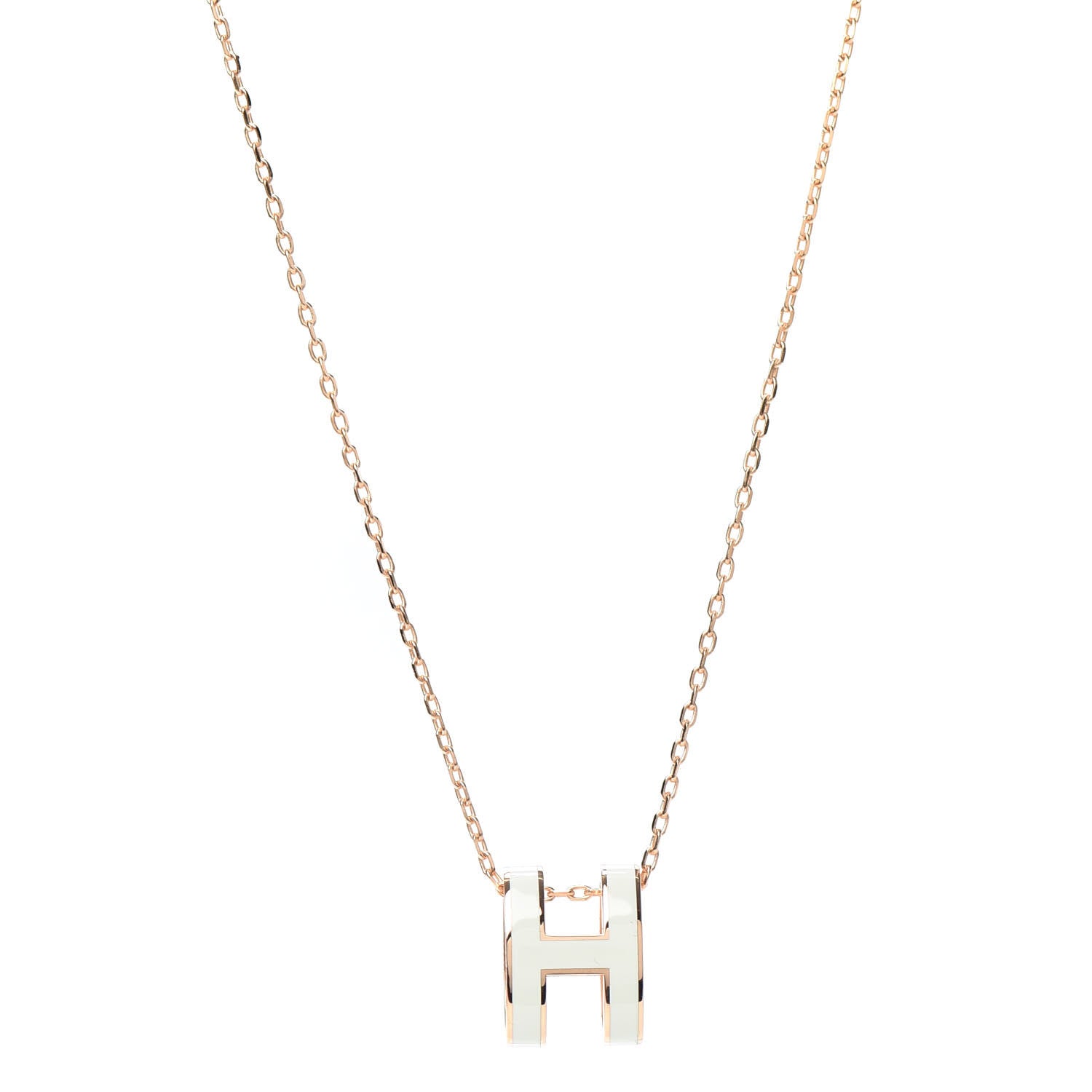 Hermes Lacquered Rose Gold Pop H Pendant Necklace White 1 of 4