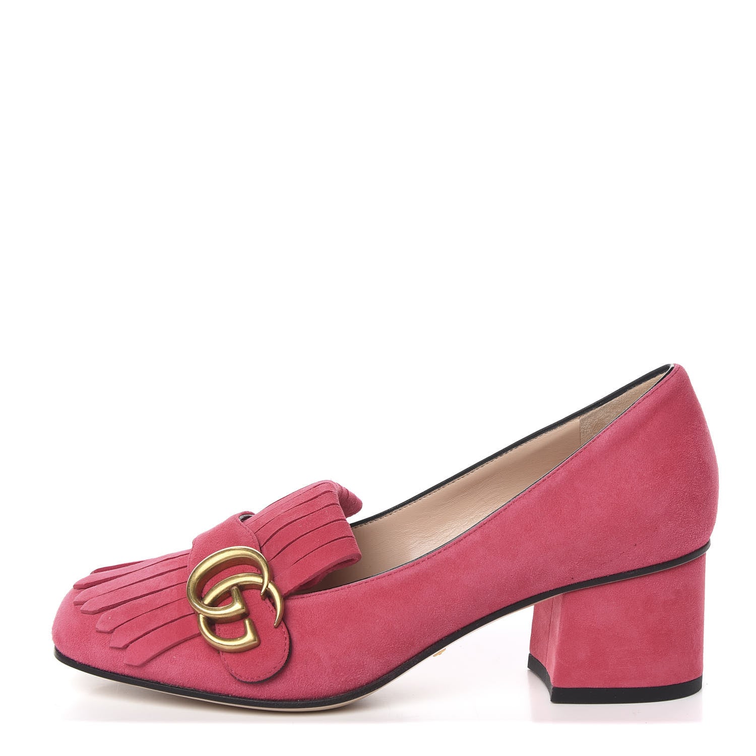 Gucci Kid Scamosciato GG Marmont Fringe 50mm Loafer Pumps 37 Hot Pink 1 of 10