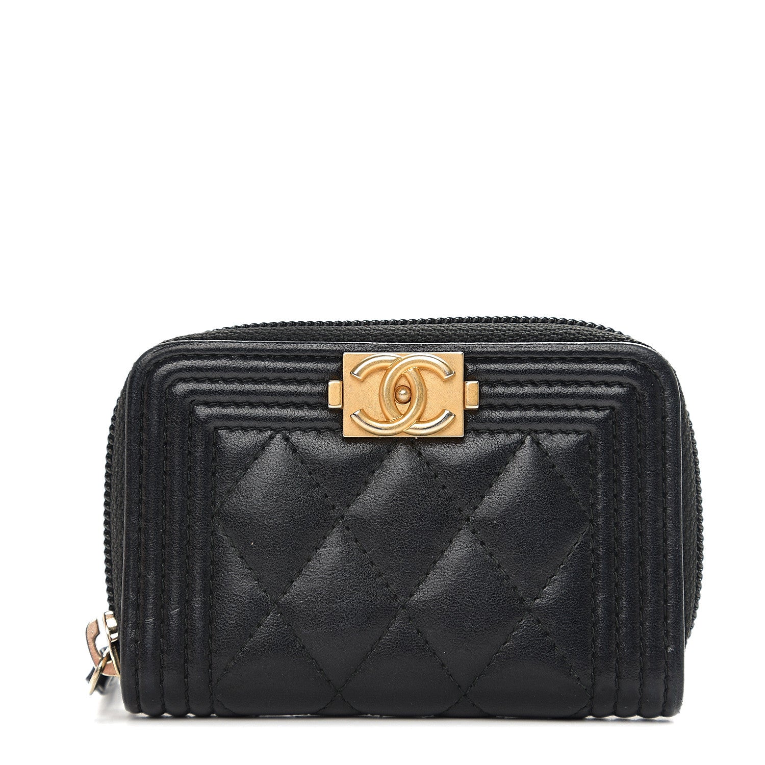 Chanel Lambskin Quilted Zip Around Boy Coin Purse Wallet Black 1 of 7