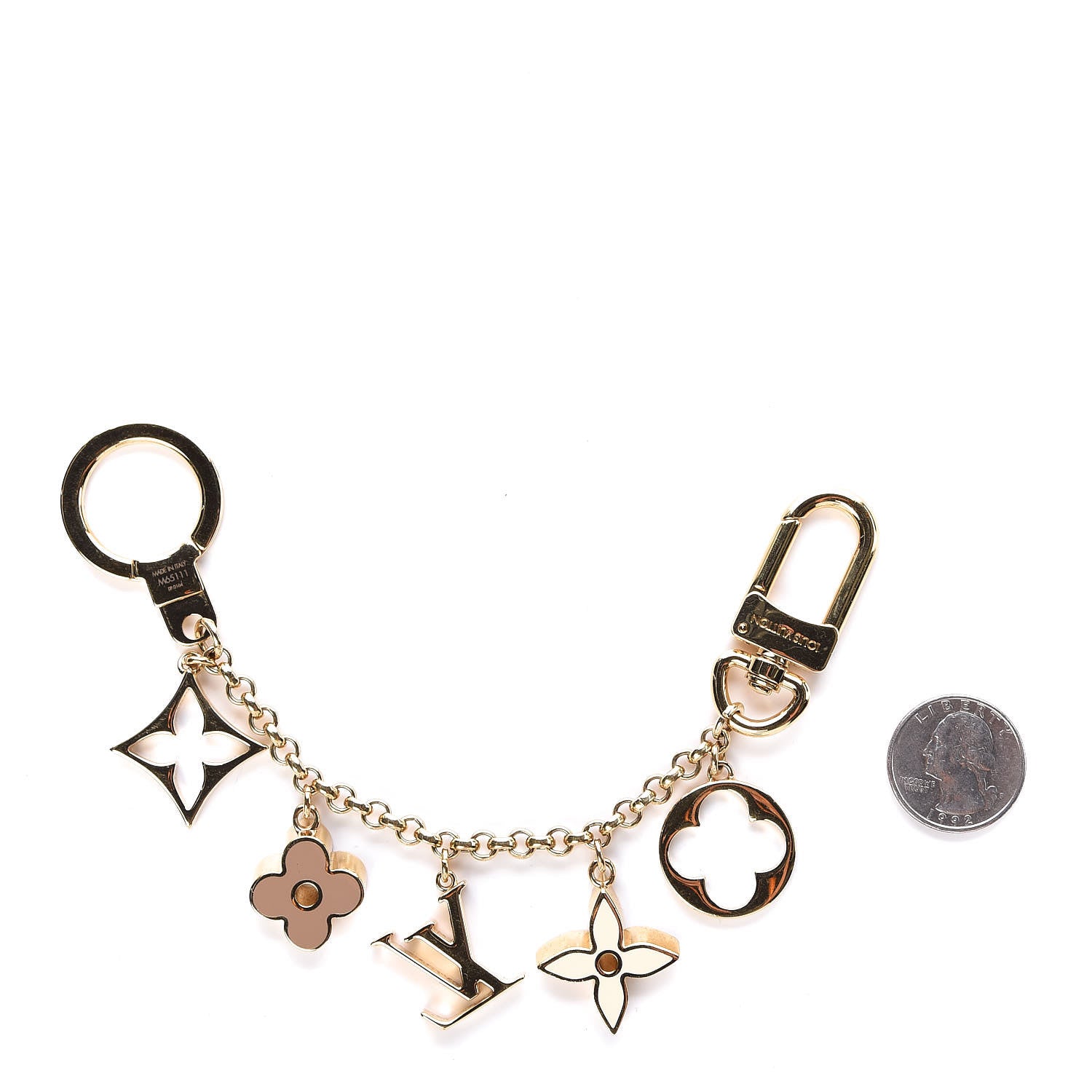Louis Vuitton Brass Enamel Fleur De Monogram Bag Charm Chain Gold 2 of 2