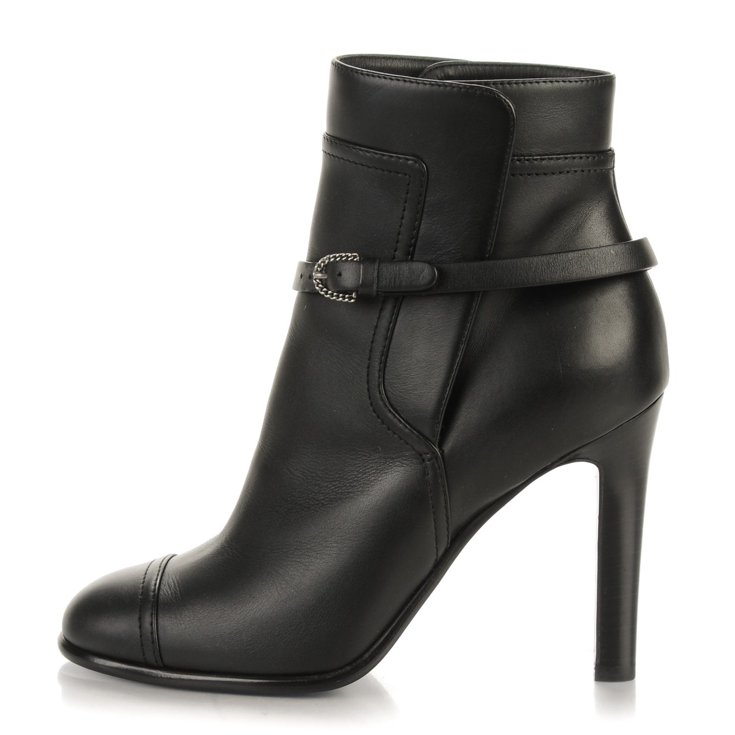 Calfskin Buckle Short Boots 36 Black