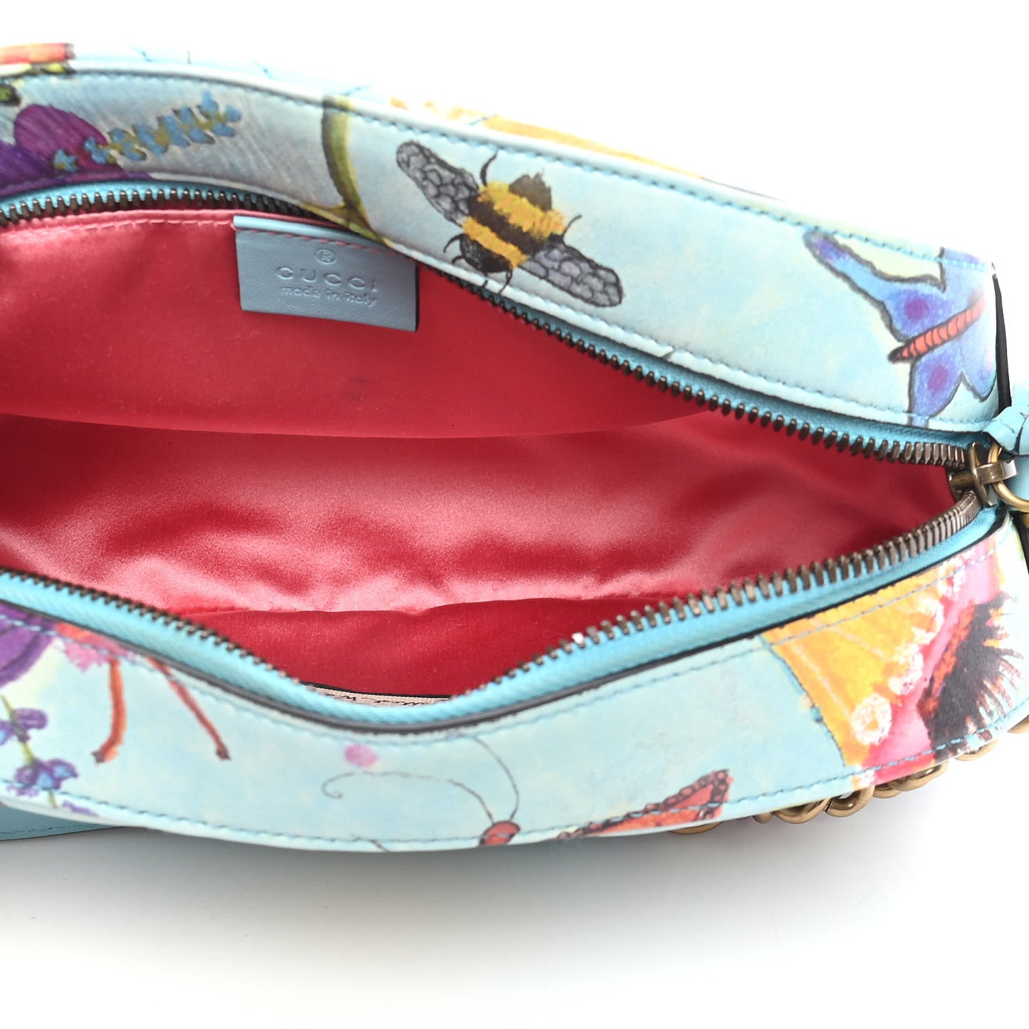 X UNSKILLED WORKER Calfskin Matelasse Flora Painted Small GG Marmont Chain Shoulder Bag Cloudy Blue Multicolor